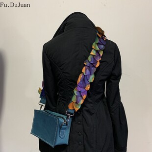 绽放&繁花various flowers 中国设计师包 优雅牛皮 斜跨宽带包 蓝