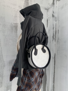 熊猫包 黑白色 经典 手提 牛皮包 Fu.DuJuan设计师 斜挎包 圆形包