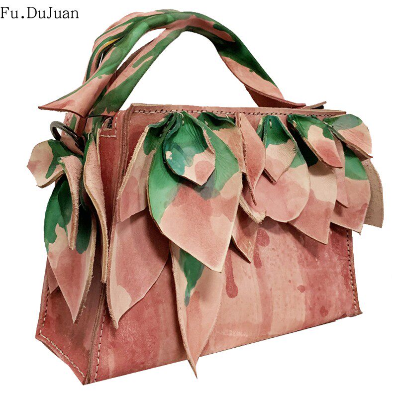 【牡丹】原创小众设计师  立体拼接 双拉链艺术斜跨包 单肩手提包