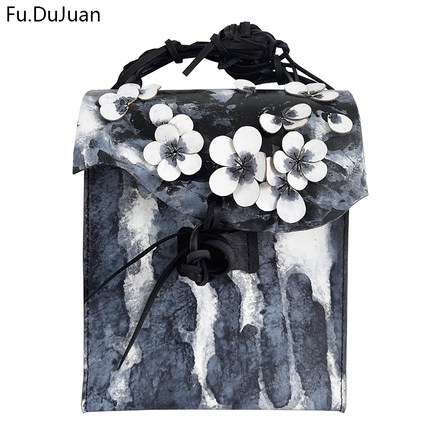 Fu.DuJuan 【傲骨寒梅】调性稀缺双肩背包 植鞣革水墨画 立体拼接