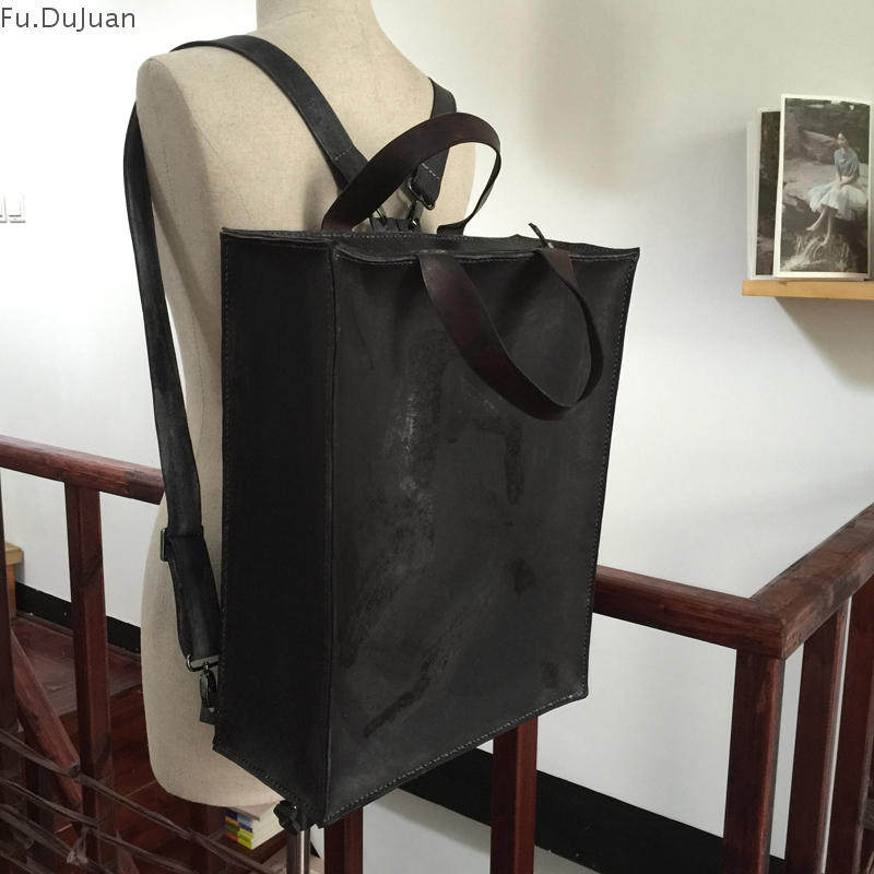 Fu.DuJuan设计师 原创双拉链男士手提男 双肩包 头层牛皮包个性