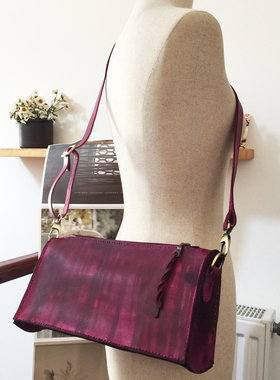 Fu.DuJuan设计师手工牛皮文艺手拿包 单肩斜跨包 增紫色复古怀旧