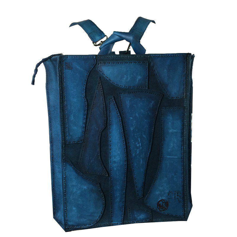 fudujuan 设计师原创高端 结构款 男女手提 双肩包 手工牛皮 深蓝