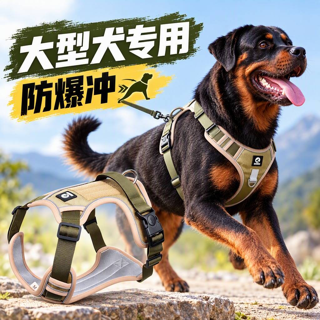 狗狗防爆冲牵引绳+反光胸背带犬图片