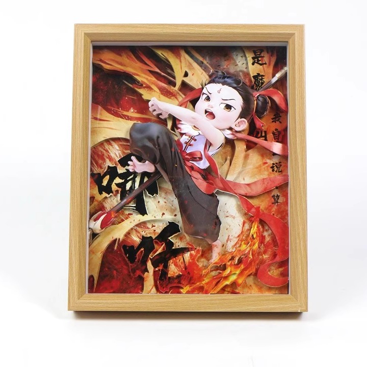 哪吒3D立体剪纸实木相框