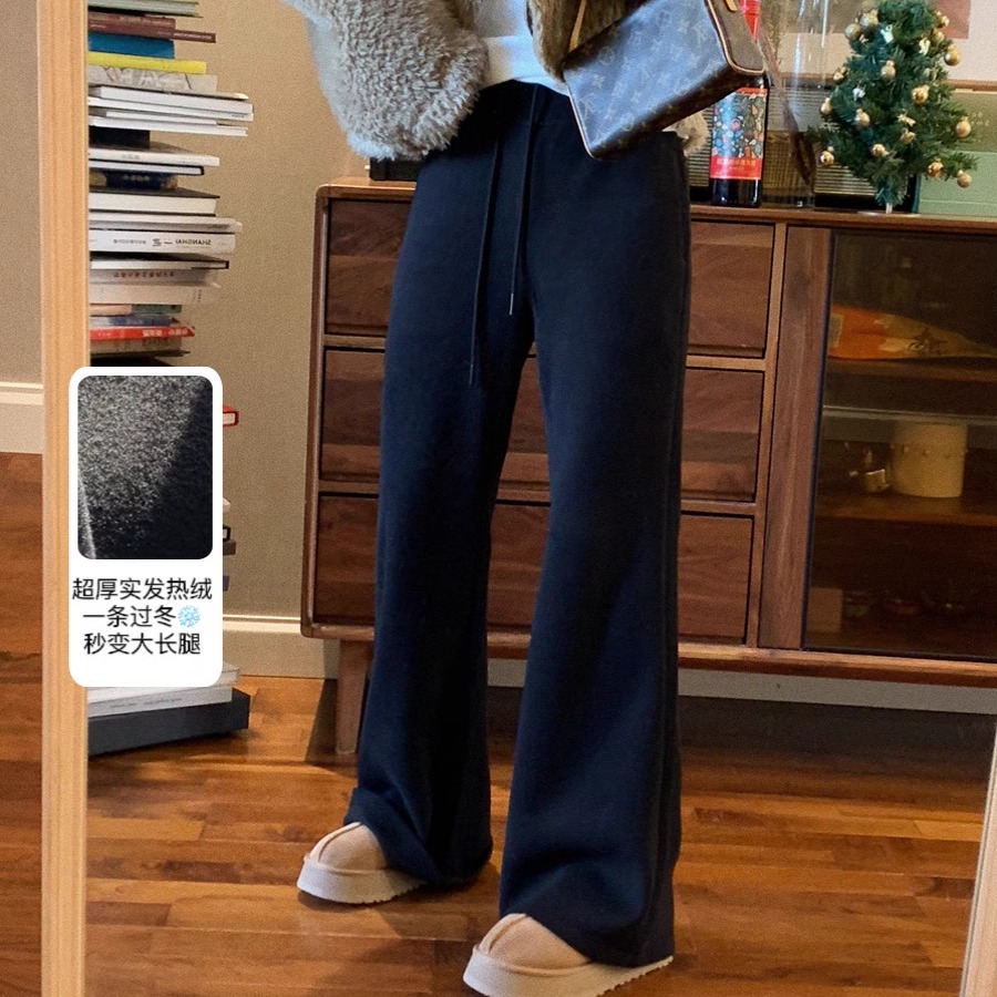 NEKODIARY丨秒变超模腿 超厚实发热绒羊毛显瘦高腰微喇叭长裤子