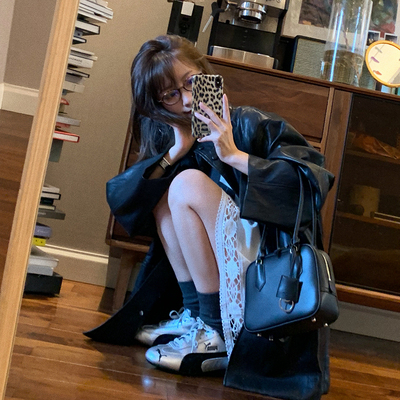 NEKODIARY丨复古citygirl 巴恩风机车风衣落肩立领环bao皮衣外套