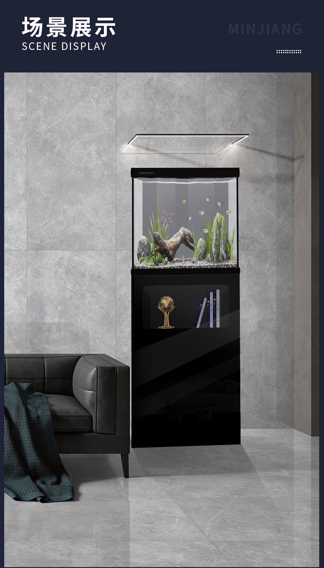 闽江水族闽江牌水晶超白迷你鱼缸带柜一体式背滤鱼缸