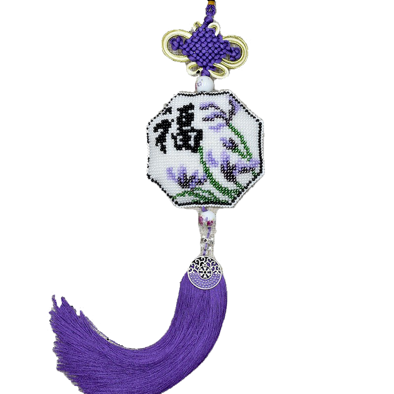 新款珠绣印花十字绣diy自绣材料包汽车挂件古风清新兰花版平安福