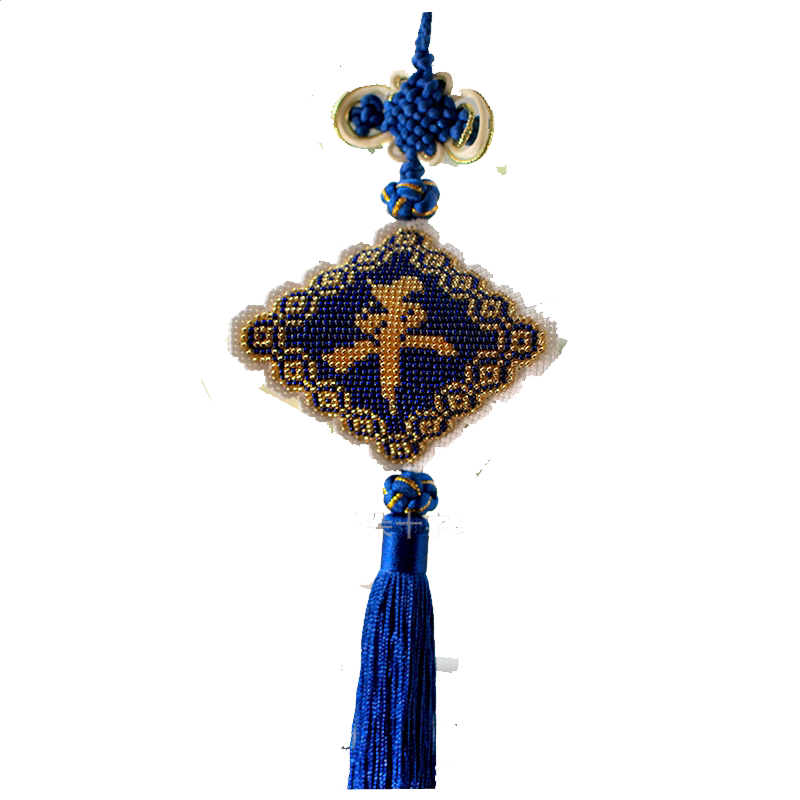 千朵印花全珠满绣十字绣汽车挂件双面立体绣铜珠平安福金蓝满珠