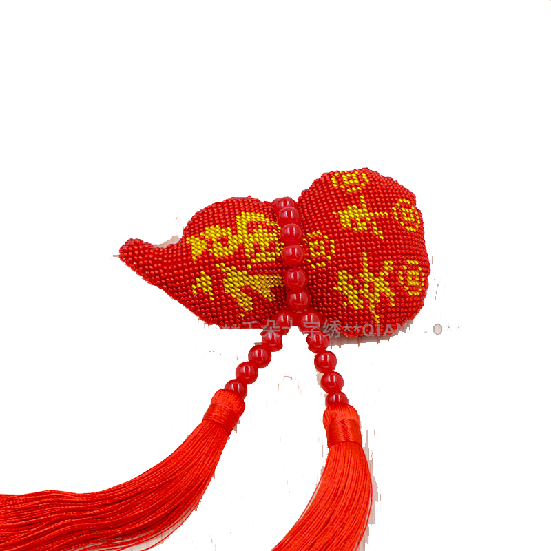 印花平安福红色宝葫芦全珠小挂饰