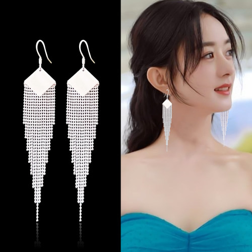 S999纯银耳环女气质简约百搭长款流苏耳钩耳坠防过敏耳吊送女朋友