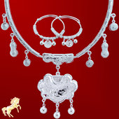 999足银马年儿童项圈手镯银锁纯银长命锁平安锁宝宝婴儿满月周岁