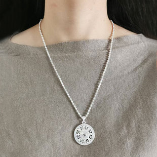 纯银999长款淑女气质天子门生毛衣链大吊坠圆珠足银八宝罗盘项链