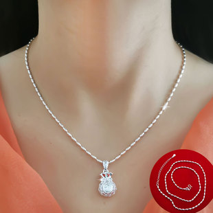 999纯银项链福袋女正品 百搭简约锁骨链足银圆珠颈链银链子吊坠