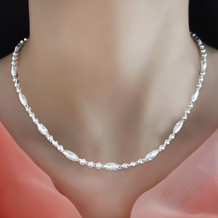 纯银项链女999纯银正品 百搭简约锁骨链足银颈链银链子裸链无吊坠