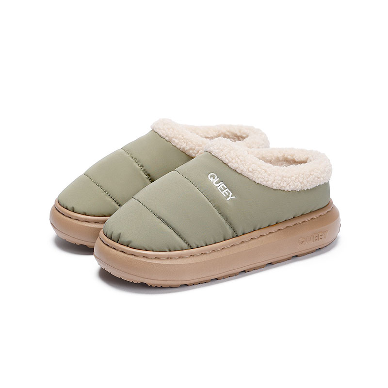 特价冬羽绒布面防水加厚绒包跟拖鞋棉鞋女居家情侣室内毛毛鞋大码