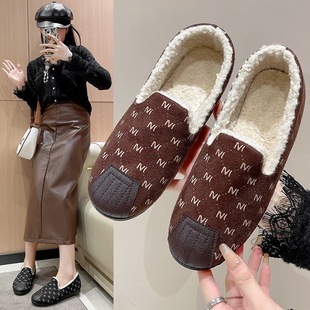 软底毛毛月子豆豆鞋 女士室内厚底防滑保暖包跟棉鞋 保暖棉拖鞋 冬季
