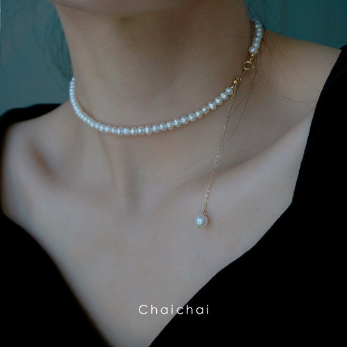赫本风真珍珠项链可调节chocker