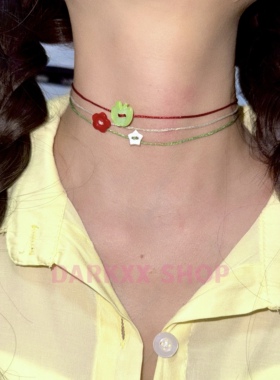 果秘园青苹果花朵星星项链