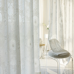 法式浮雕钉珠纱帘洛可可轻奢高档法式浮雕奶油风高端欧花高级感