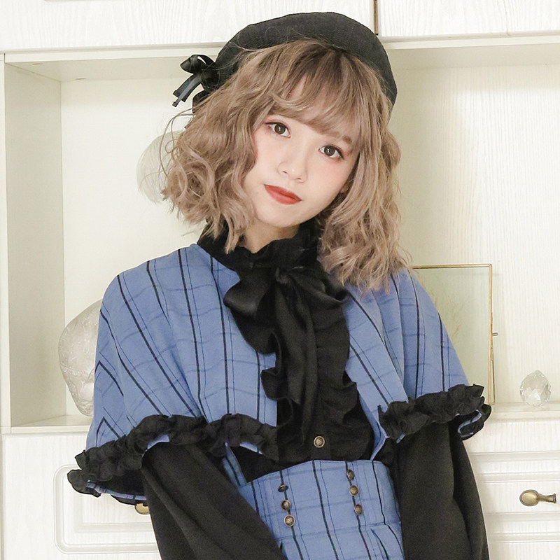 [dollydelly]格子长袖衬衫斗篷