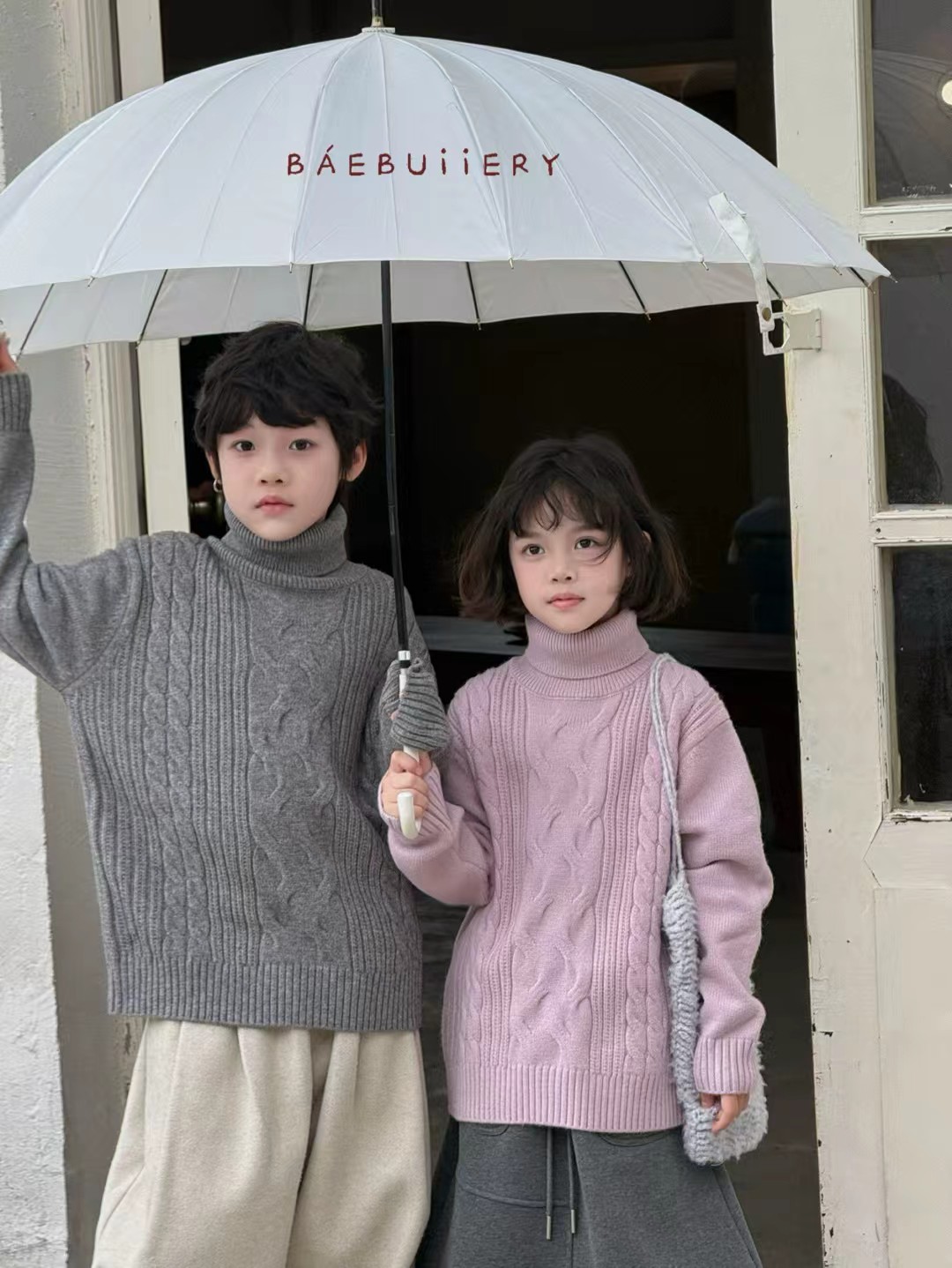 2025冬季新款儿童韩版纯色男女童中大童绵羊绒高领针织衫毛衣