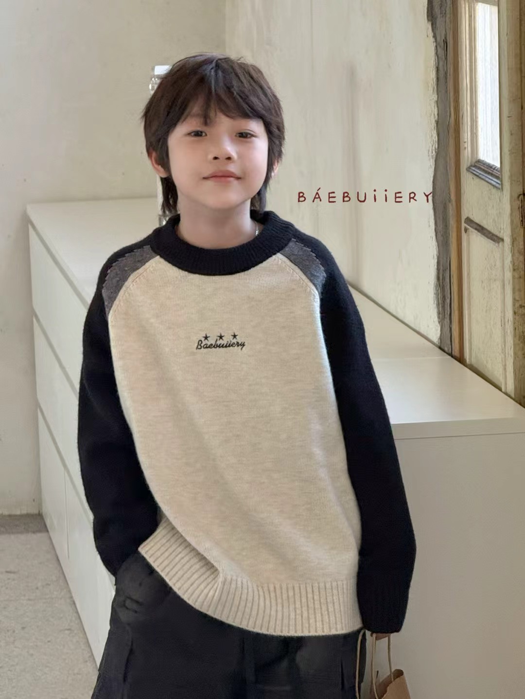 2025冬季新款儿童韩版拼色男女童中大童百搭一体绒绵羊绒毛衣上衣