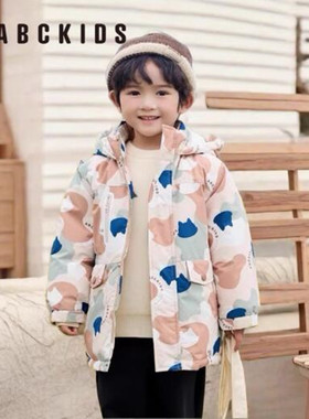 商场同款abckids童装2025冬季新款小熊男宝宝羽绒服保暖连帽外套
