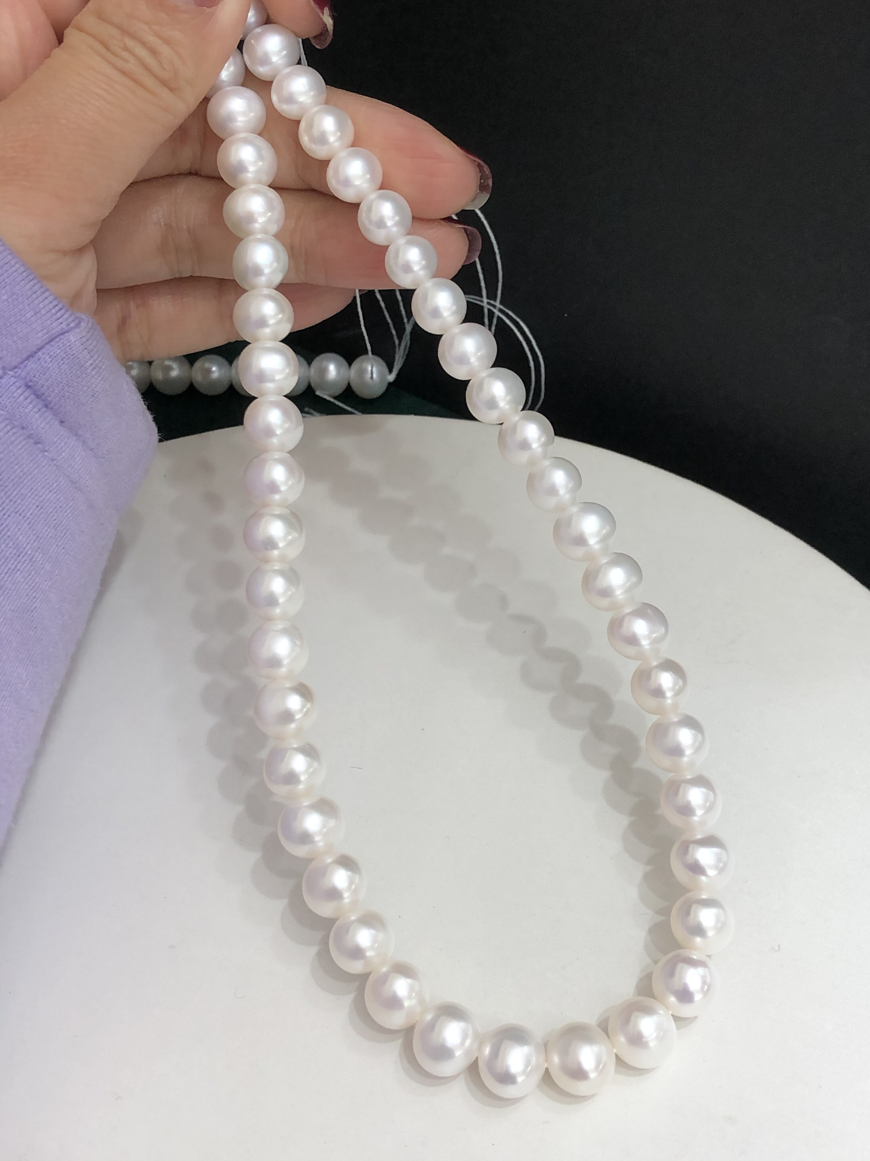 纯天然淡水无核珍珠8.2-9.5Mm实际尺寸近圆白亮无暇珍珠项链送礼