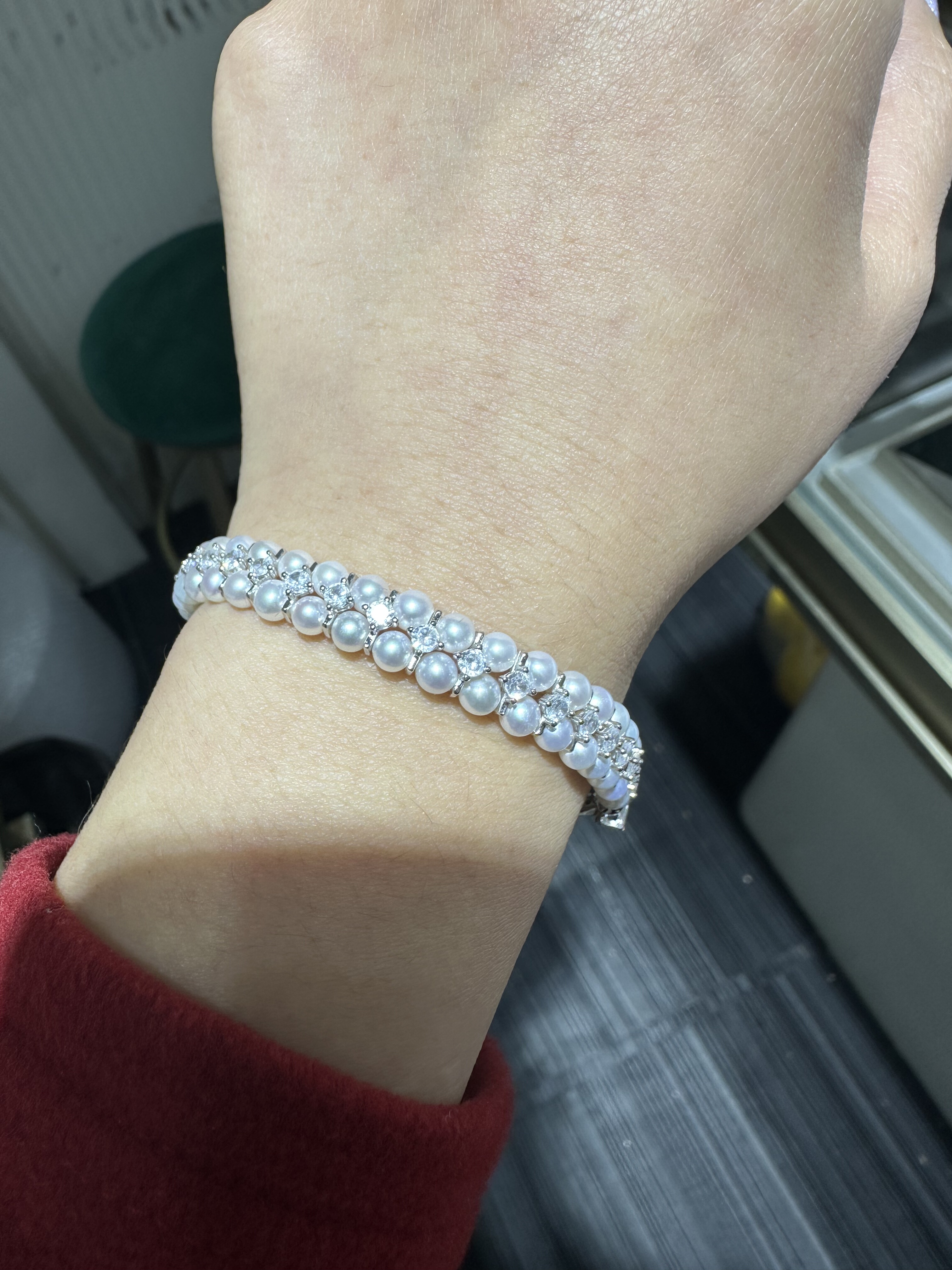 纯天然淡水珍珠3.5-4Mm排链时尚双排珍珠手链经典爆款天然珍珠链