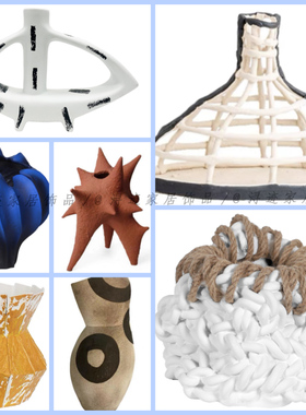 现代简约陶瓷花瓶摆件样板间客厅酒店创意艺术饰品树脂花器摆件