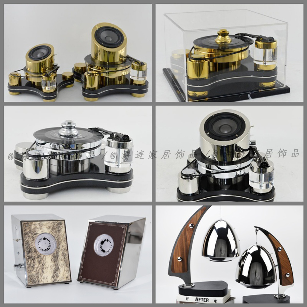 现代简约样板房售楼处金属胡桃木创意仿真蓝牙音响低音炮软装摆件