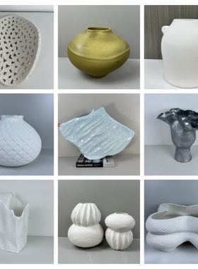 现代简约米色奶油色肌理扁形抽象异形艺术高级感客厅柜台陶瓷摆件