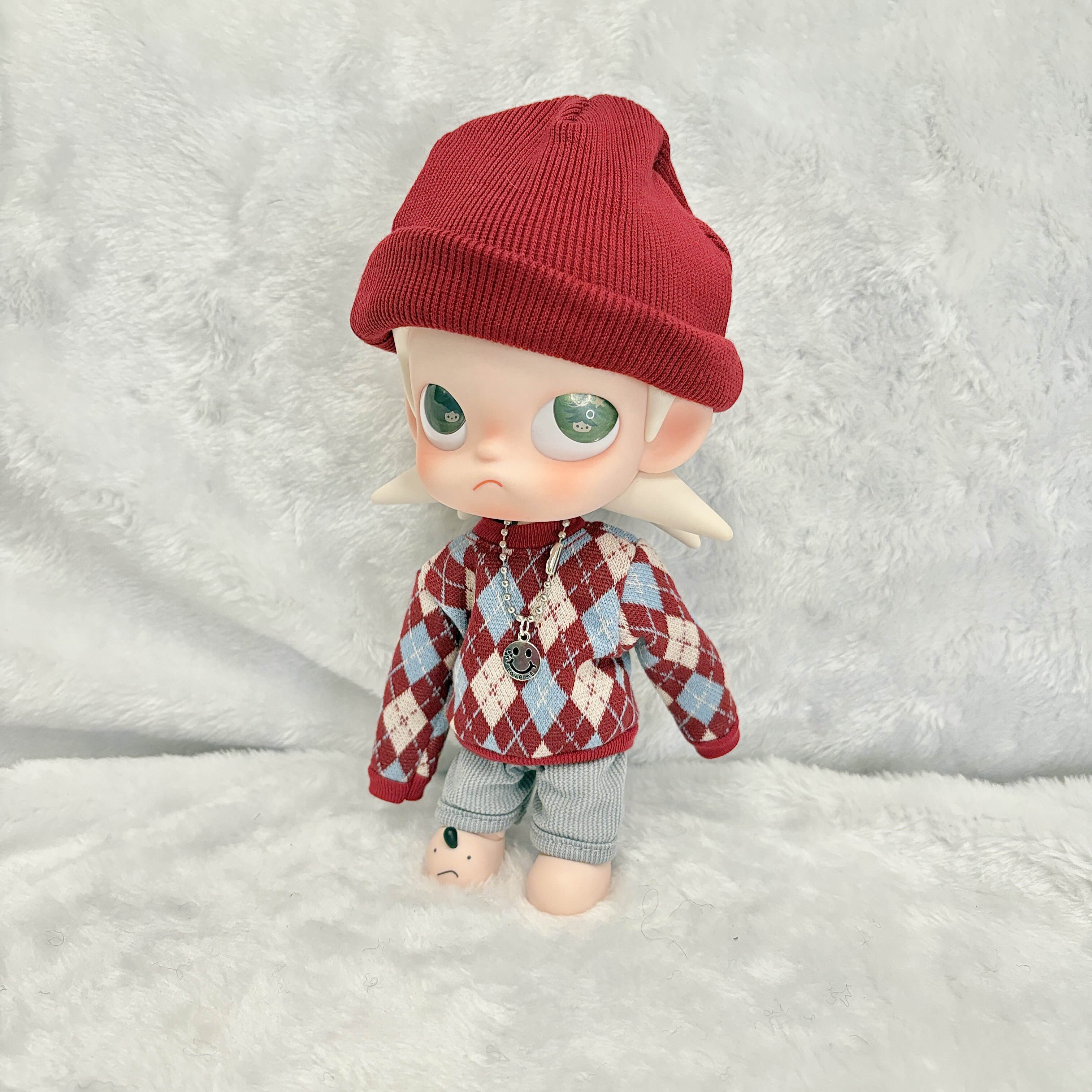 嘎子姐娃衣1/8分可动人偶红色菱格毛衣套装zsiga姜饼人娃衣
