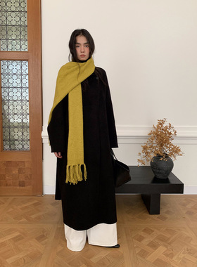 68hours高级感灰色100%羊毛大衣女冬季宽松气质双面毛呢外套