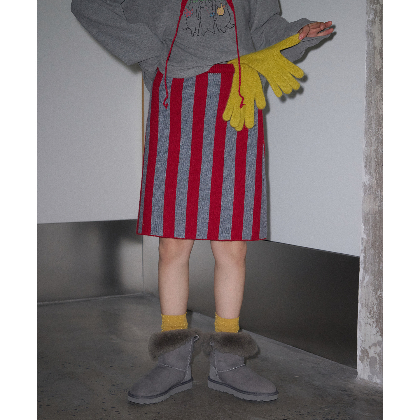 羊毛撞色条纹毛织半裙女冬季高腰A字针织半身裙