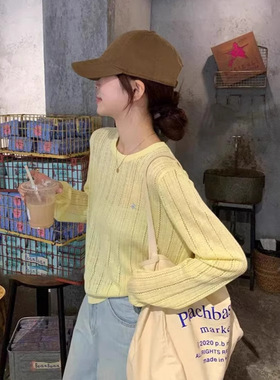 多巴胺黄色镂空防晒冰丝针织衫女夏季宽松慵懒风薄款空调衫上衣