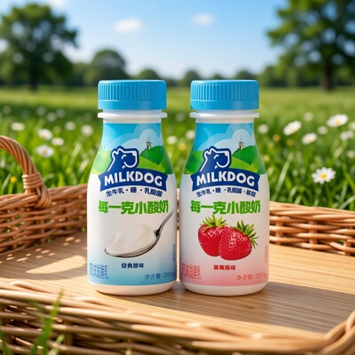 MILKDOG每一克小酸奶原味200g*6瓶草莓风味低温酸奶小瓶装
