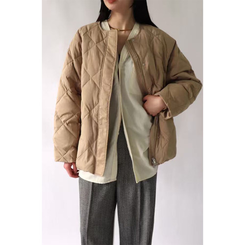 日系原单菱格绗缝短款羽绒服