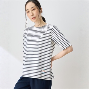 日系原单高品质纯棉条纹休闲风条纹短袖T恤女宽松经典海军风上衣