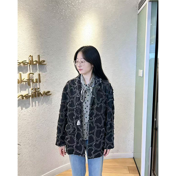 秋季爱心起毛牛仔西装女宽松显瘦