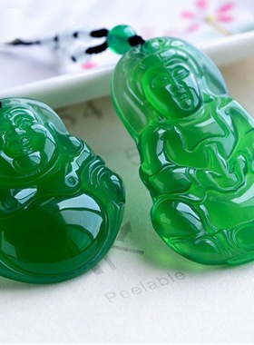 天然绿玛瑙观音佛公吊坠 男女款绿玉髓观音佛玉坠玉佩项链玉挂件