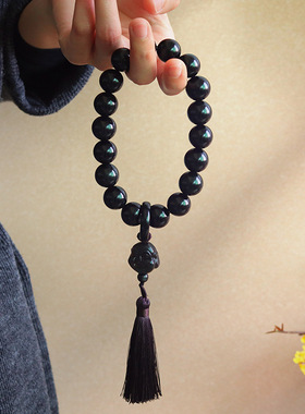 天然黑曜石念珠手链14/16mm