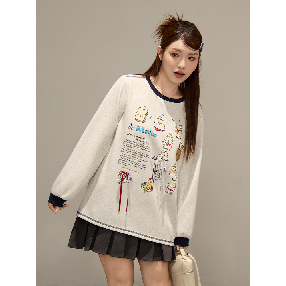 原创手绘印花正肩卫衣2025秋季新款微胖mm大码遮肉显瘦外套上衣