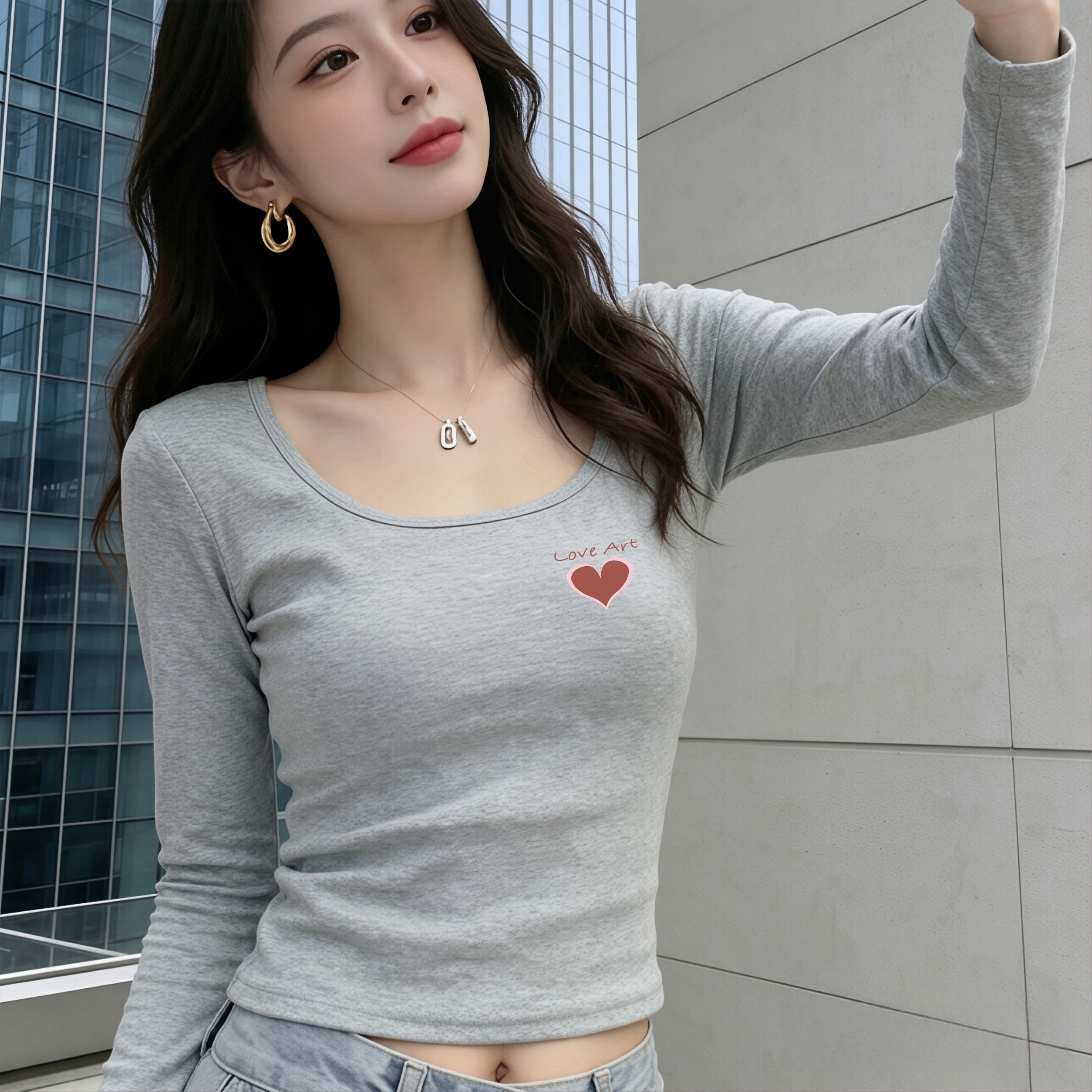 短款长袖T恤女紧身高腰2026新款春秋季显瘦打底衫内搭可外穿上衣图片