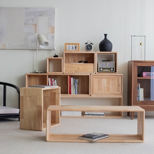 西拾 格子柜置物架实木简约储物架 客厅自由组合书架子落地展示架