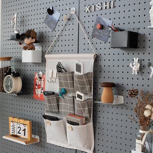 洞洞板配件收纳袋 棉麻挂袋墙挂式门后置物宿舍神器布袋手机挂兜