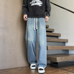 美式弯刀牛仔裤男士2026新款春秋季宽松直筒男裤春装阔腿裤子男款