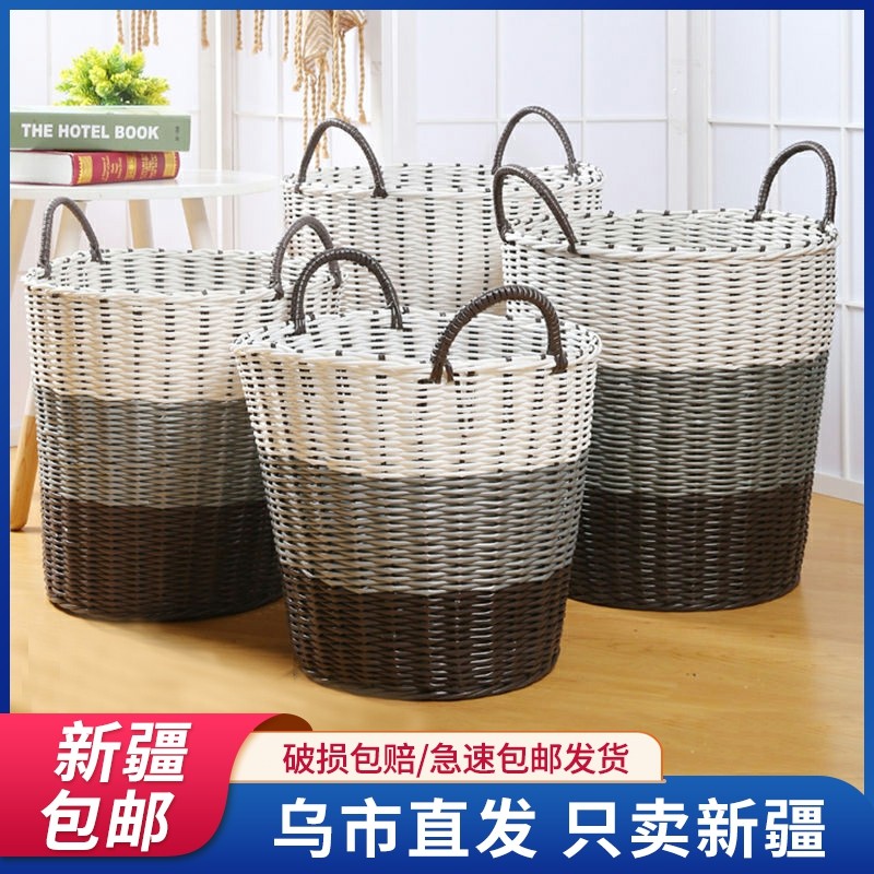 新疆包邮脏衣服收纳筐脏衣篮家用洗衣篮衣篓藤编玩具桶编织框篓子_虎窝淘
